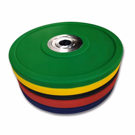 Placas de pesos de placa de pára-choques coloridas, placa de peso de pára-choques, inserção de aço, treinamento de força